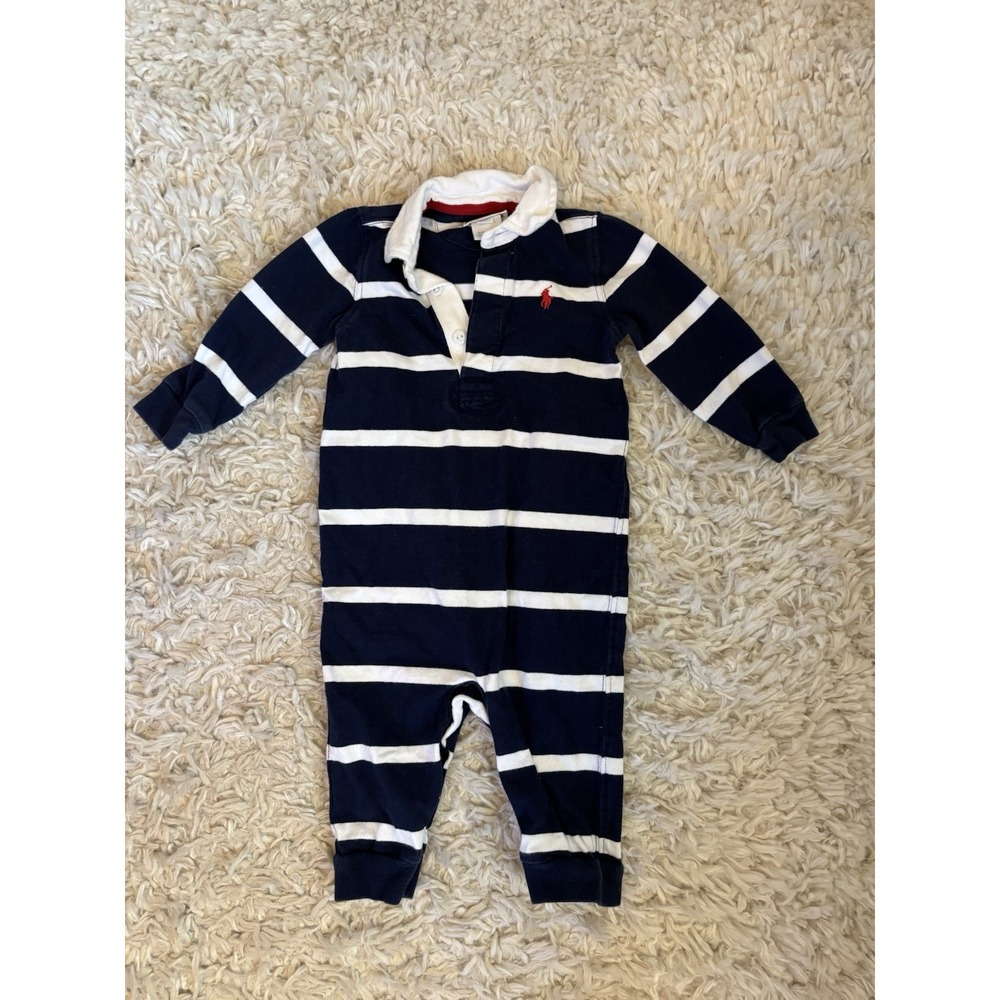 Ralph Lauren Baby One Piece Striped Rugby 9 Months Preppy
